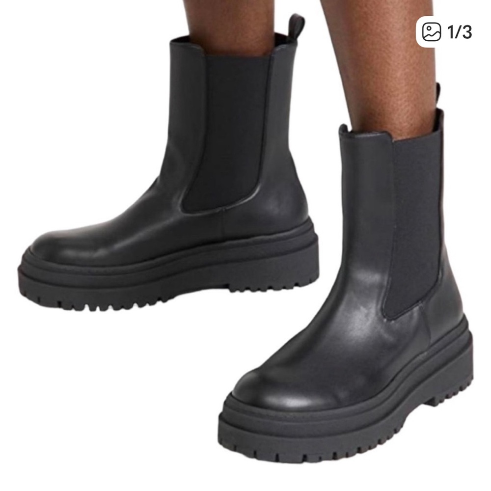 GOOD AMERICAN CHELSEA BLACK LEATHER BOOTS SIZE 8.5